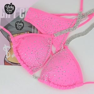 Pink Designer Bodybuilding Posing Bikini Suit